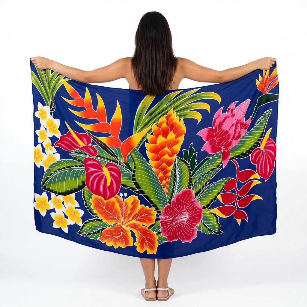 花卉手绘款 — 夏威夷巴厘纱笼 蜡染沙滩裹裙 密拷锁边 — 175×115cm