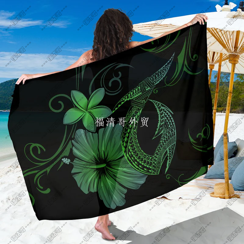黑色 花卉手绘款 — 夏威夷巴厘纱笼 蜡染沙滩裹裙 密拷锁边 — 200×114cm